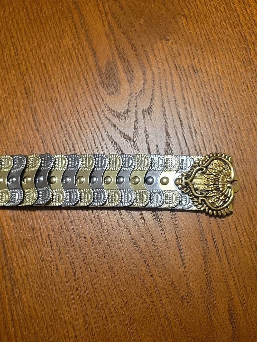 Vintage Ornate Mixed Metal Elastic Stretch Belt - Gold & Silver Filigree